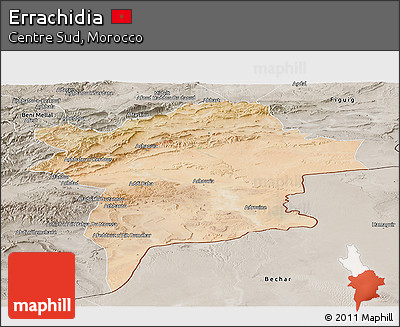 Satellite Panoramic Map of Errachidia, semi-desaturated