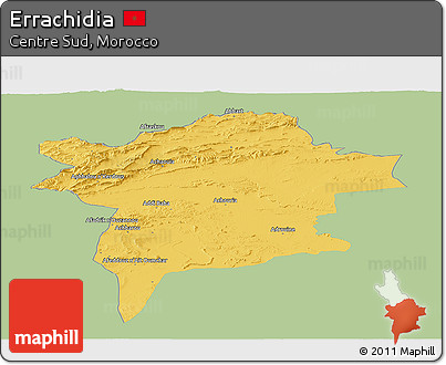 Savanna Style Panoramic Map of Errachidia, single color outside