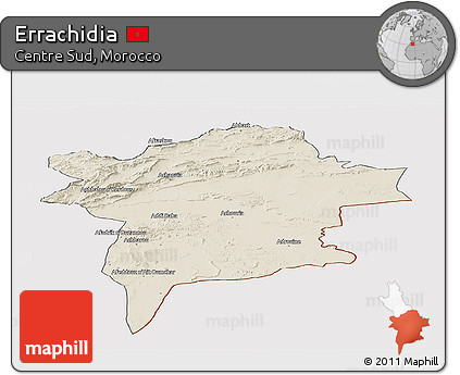 Shaded Relief Panoramic Map of Errachidia, cropped outside