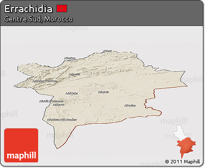 Shaded Relief Panoramic Map of Errachidia, cropped outside