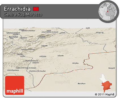 Shaded Relief Panoramic Map of Errachidia
