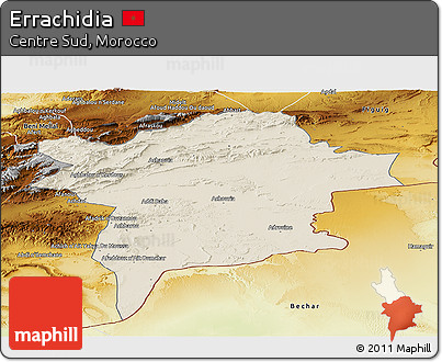 Shaded Relief Panoramic Map of Errachidia, physical outside