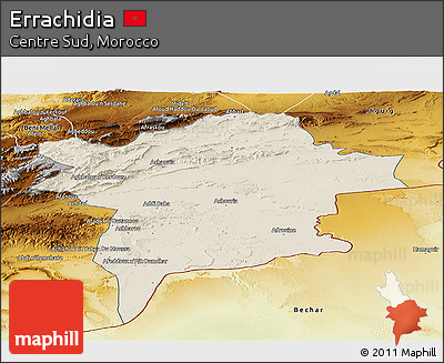 Shaded Relief Panoramic Map of Errachidia, physical outside