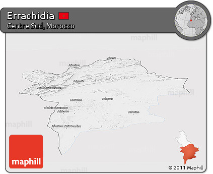 Silver Style Panoramic Map of Errachidia, single color outside