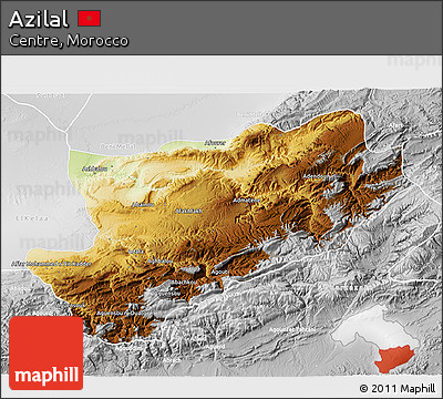 Physical 3D Map of Azilal, lighten, desaturated