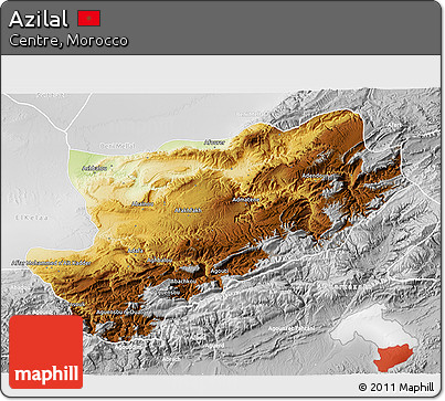 Physical 3D Map of Azilal, lighten, desaturated