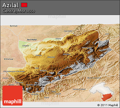 Physical 3D Map of Azilal, satellite outside