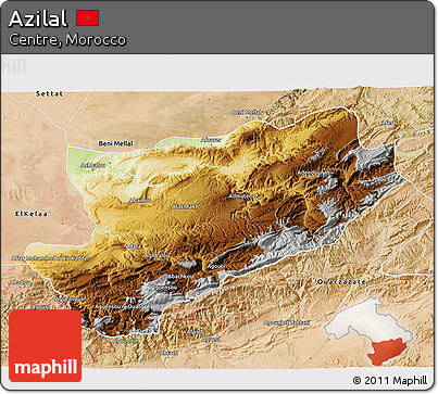 Physical 3D Map of Azilal, satellite outside