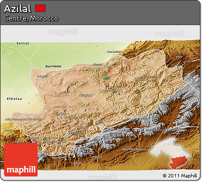 Satellite 3D Map of Azilal, physical outside