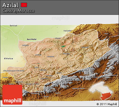 Satellite 3D Map of Azilal, physical outside