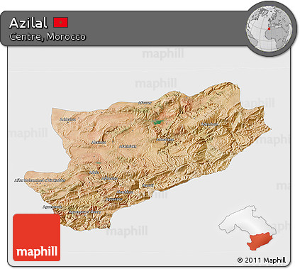 Satellite 3D Map of Azilal, single color outside