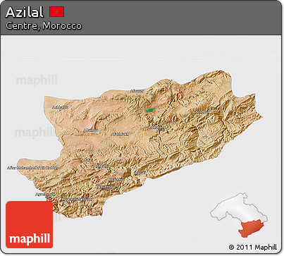 Satellite 3D Map of Azilal, single color outside
