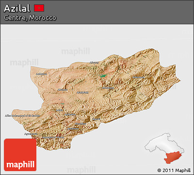Satellite 3D Map of Azilal, single color outside