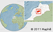 Savanna Style Location Map of Azilal, highlighted country, hill shading