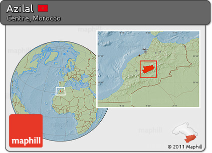 Savanna Style Location Map of Azilal, hill shading