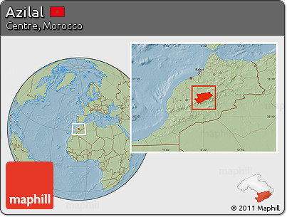 Savanna Style Location Map of Azilal, hill shading