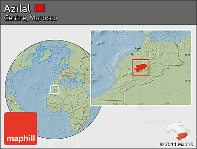 Savanna Style Location Map of Azilal, hill shading