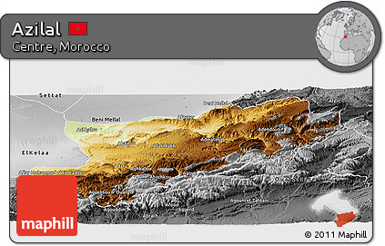 Physical Panoramic Map of Azilal, desaturated