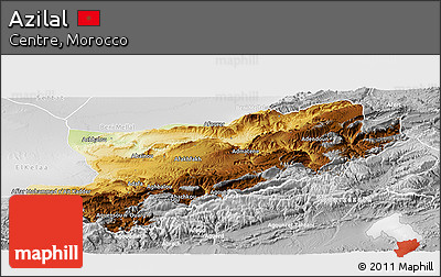 Physical Panoramic Map of Azilal, lighten, desaturated