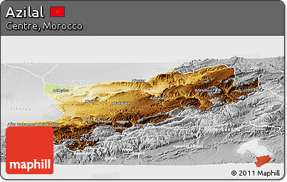 Physical Panoramic Map of Azilal, lighten, desaturated