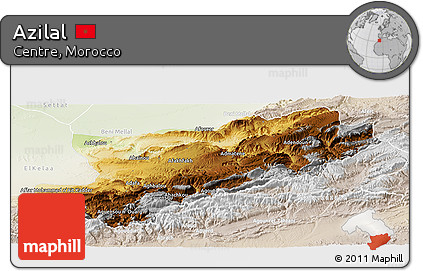 Physical Panoramic Map of Azilal, lighten