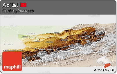 Physical Panoramic Map of Azilal, lighten