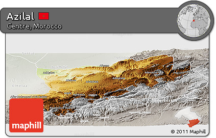 Physical Panoramic Map of Azilal, lighten, semi-desaturated