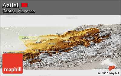 Physical Panoramic Map of Azilal, lighten, semi-desaturated