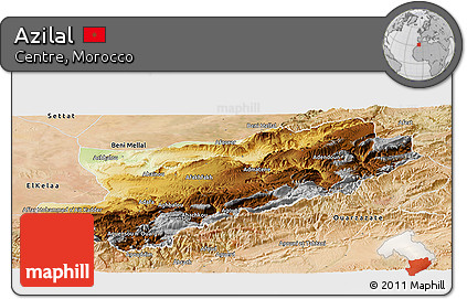 Physical Panoramic Map of Azilal, satellite outside