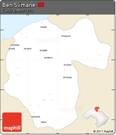 Classic Style Simple Map of Ben Slimane, single color outside