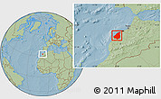 Savanna Style Location Map of El Jadida, hill shading