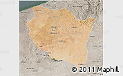 Satellite 3D Map of Settat, semi-desaturated