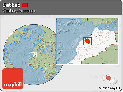 Savanna Style Location Map of Settat, highlighted country, hill shading