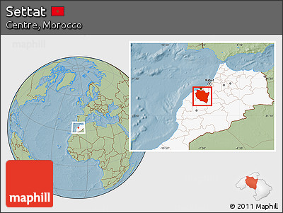 Savanna Style Location Map of Settat, highlighted country, hill shading