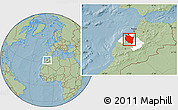 Savanna Style Location Map of Settat, highlighted parent region, hill shading
