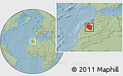 Savanna Style Location Map of Settat, hill shading