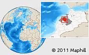 Shaded Relief Location Map of Settat, highlighted country, highlighted parent region