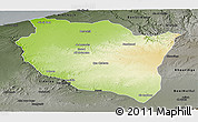 Physical Panoramic Map of Settat, darken, semi-desaturated