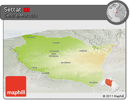Physical Panoramic Map of Settat, lighten, semi-desaturated