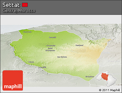 Physical Panoramic Map of Settat, lighten, semi-desaturated