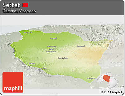 Physical Panoramic Map of Settat, lighten, semi-desaturated