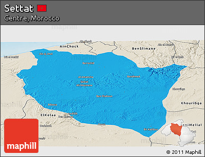 Political Panoramic Map of Settat, shaded relief outside