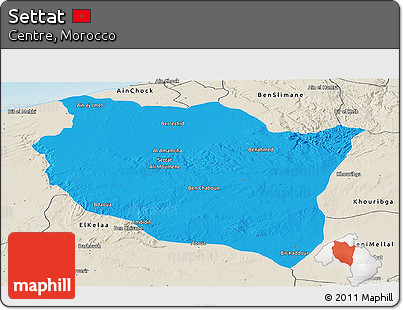 Political Panoramic Map of Settat, shaded relief outside