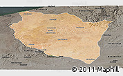 Satellite Panoramic Map of Settat, darken, semi-desaturated