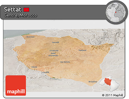 Satellite Panoramic Map of Settat, lighten, semi-desaturated