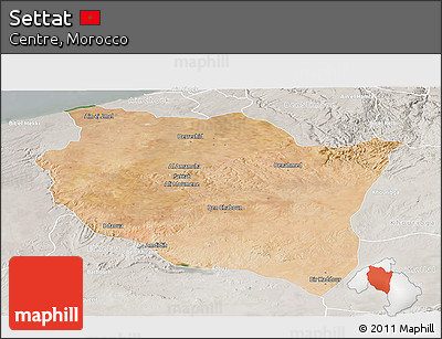 Satellite Panoramic Map of Settat, lighten, semi-desaturated