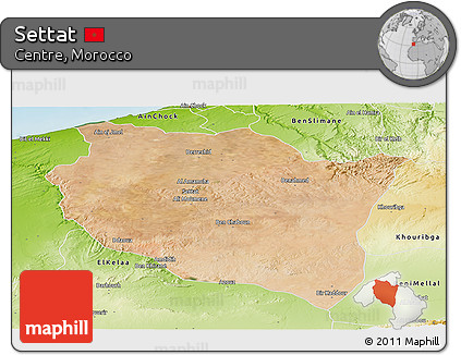 Satellite Panoramic Map of Settat, physical outside