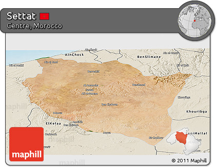 Satellite Panoramic Map of Settat, shaded relief outside