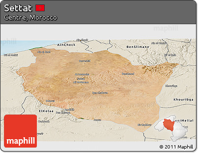 Satellite Panoramic Map of Settat, shaded relief outside