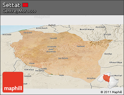 Satellite Panoramic Map of Settat, shaded relief outside